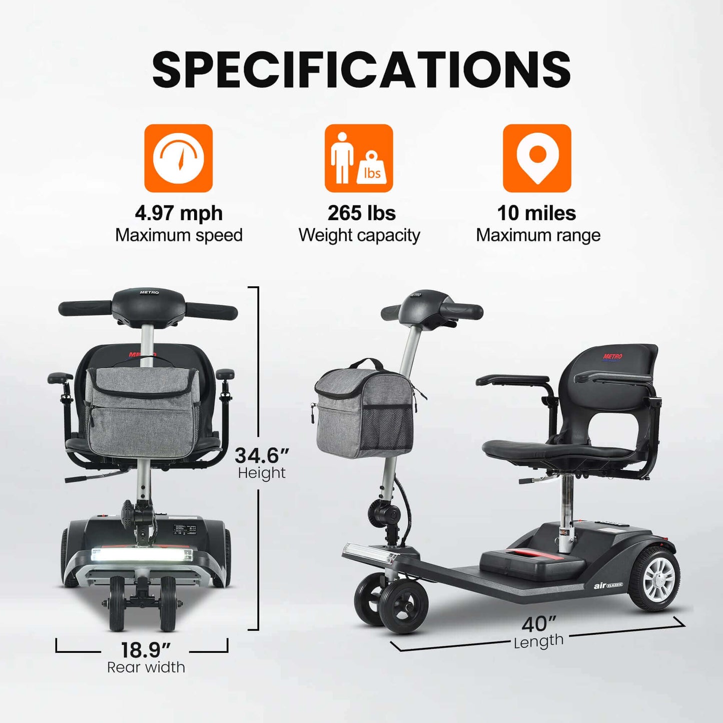 Metro Mobility Air Classic Mobility Scooter - specifications brochure