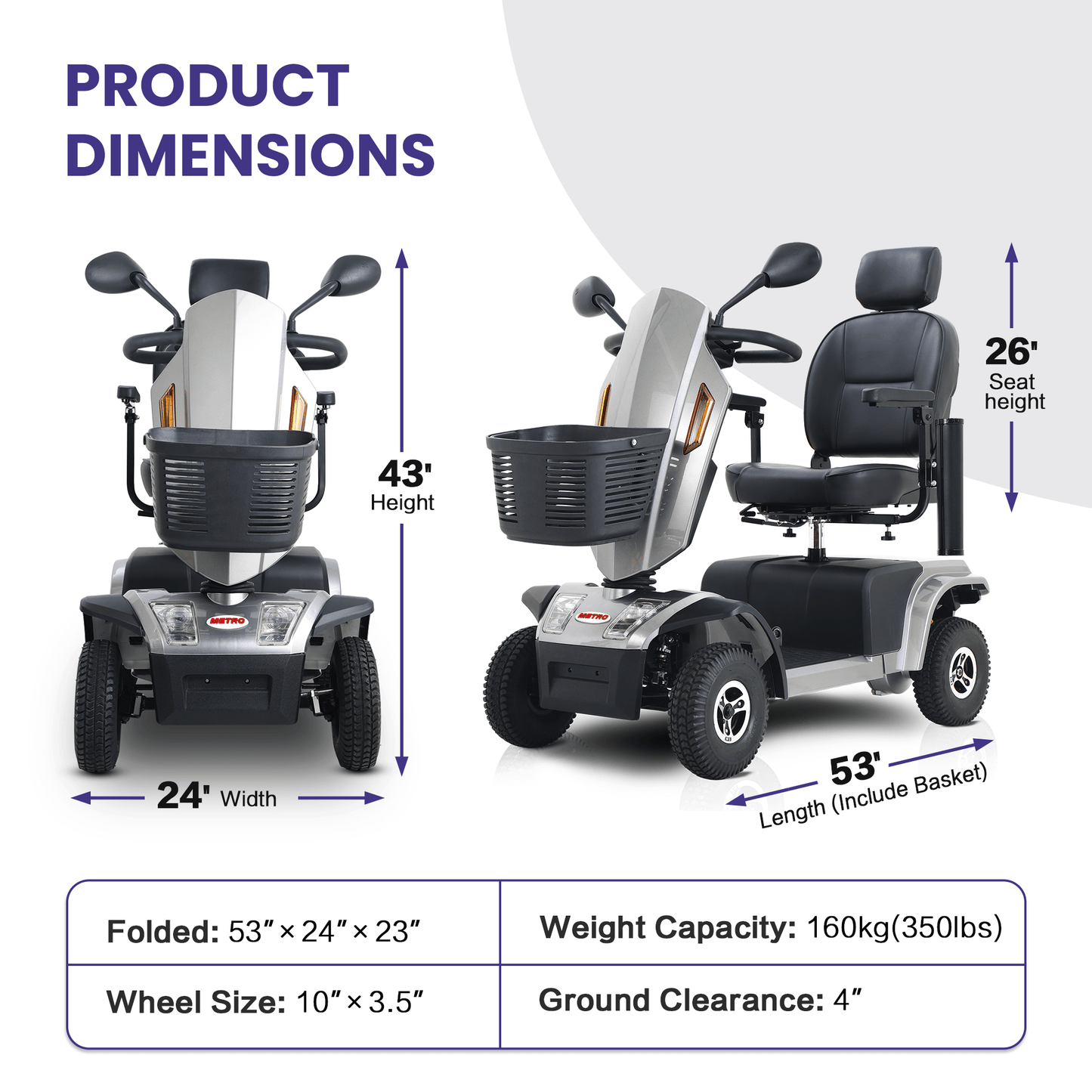 Metro Mobility S500 Mobility Scooter - dimension brochure 