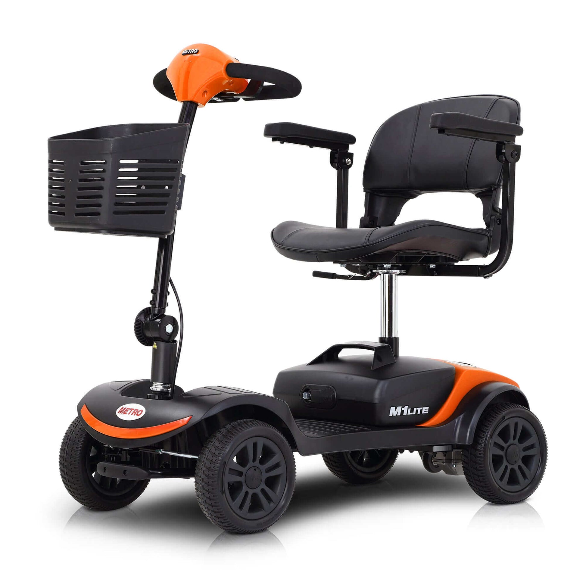 Metro Mobility M1 Lite Mobility Scooter - front left angle view orange