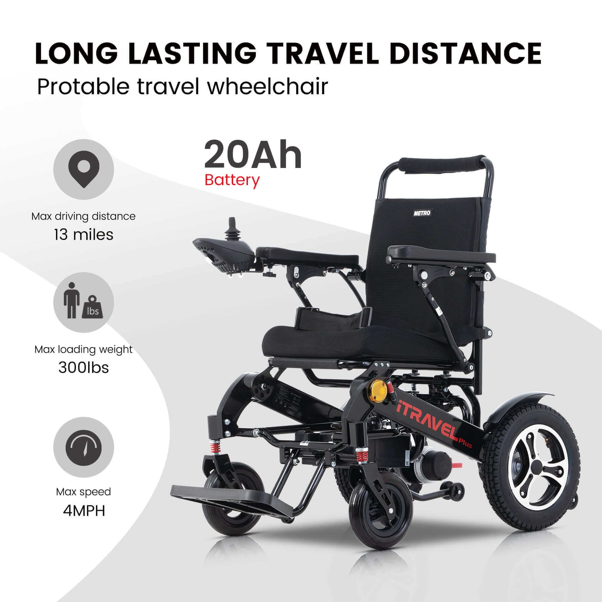 Metro Mobility iTravel Plus Electric Wheelchair - battery life specifications brochure 