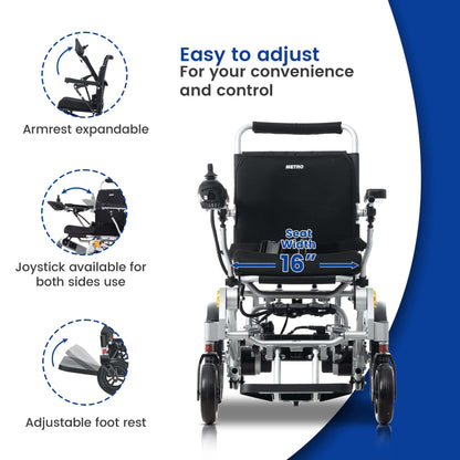 Metro Mobility iTravel Plus Electric Wheelchair - seat width additional features brochure 