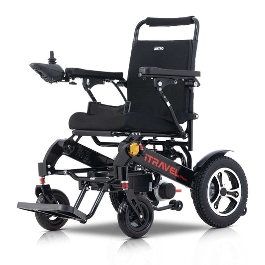 Metro Mobility iTravel Plus Electric Wheelchair - front left side angle view black