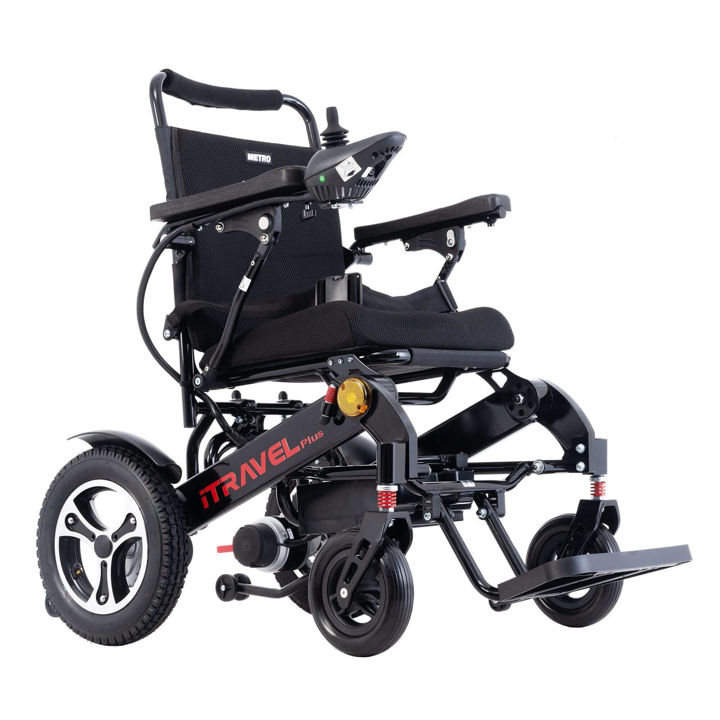 Metro Mobility iTravel Plus Electric Wheelchair - front right side angle view black