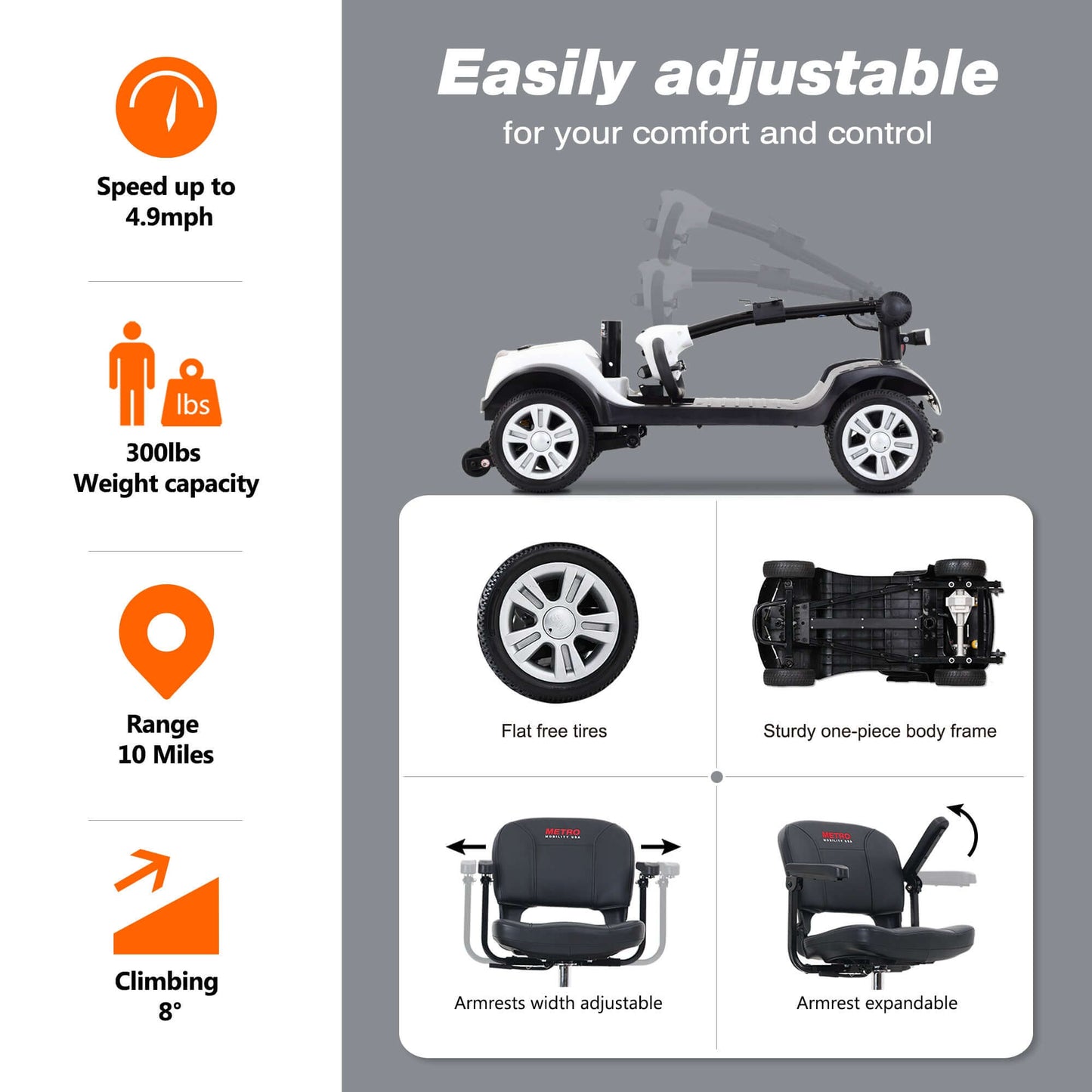 Metro Mobility M1 Mobility Scooter - adjustments and additional features brochure