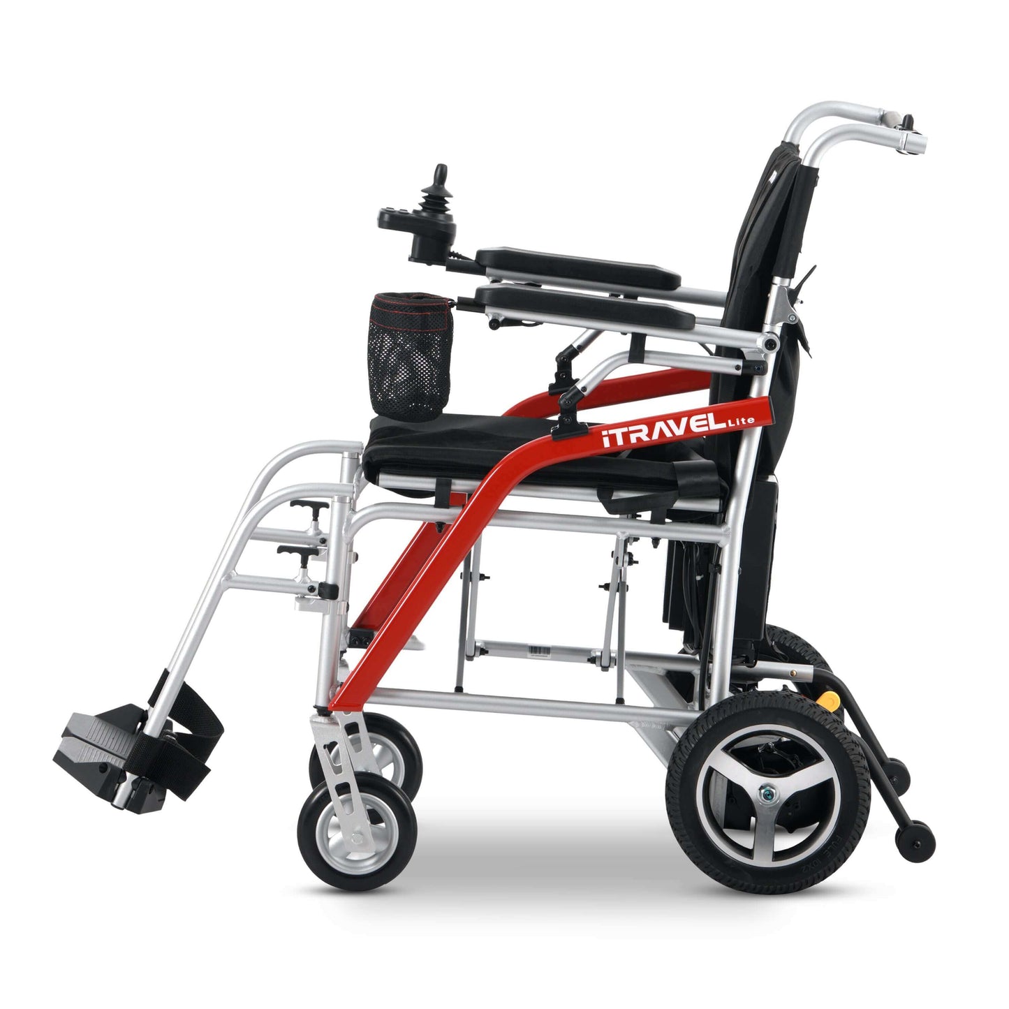 Metro Mobility iTravel Lite Electric Wheelchair - left side view silver