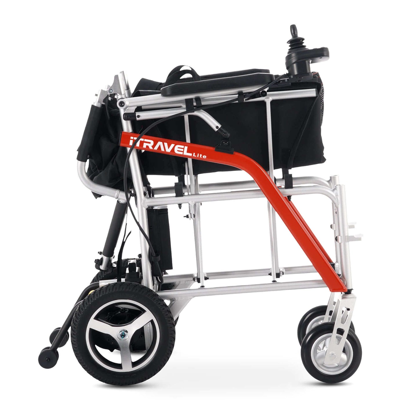 Metro Mobility iTravel Lite Electric Wheelchair - right side folded view silver