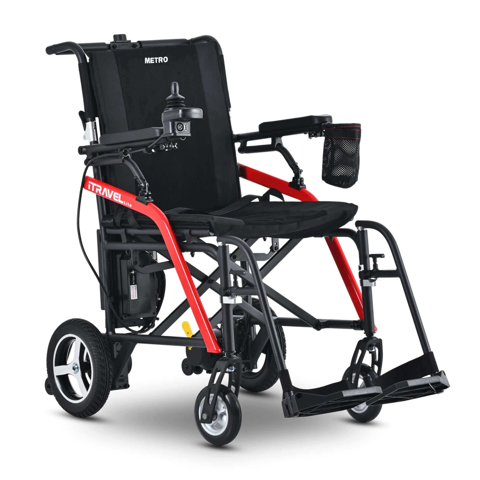 Metro Mobility iTravel Lite Electric Wheelchair - front right side angle view black