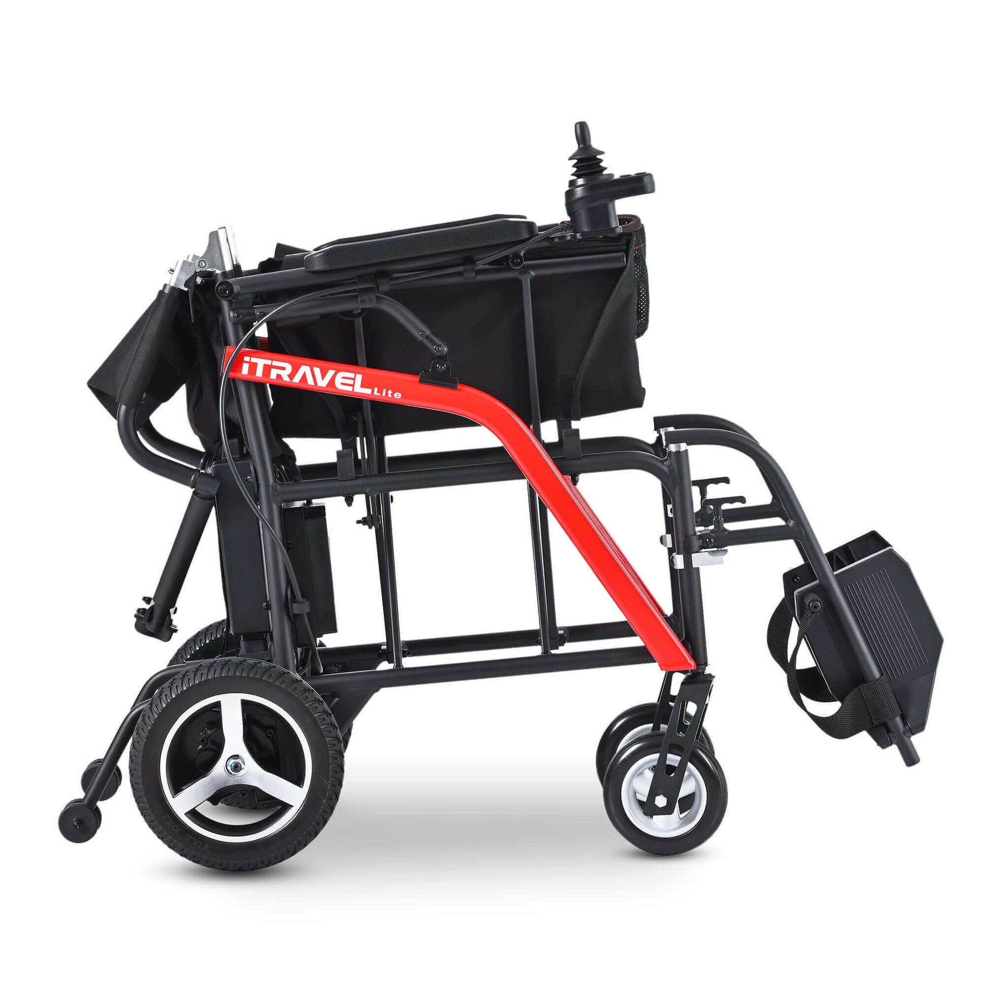 Metro Mobility iTravel Lite Electric Wheelchair - right side folded view black