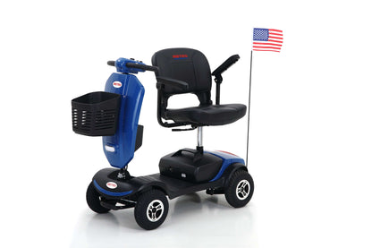 Metro Mobility Patriot Mobility Scooter - front left side armrest up seat turned view