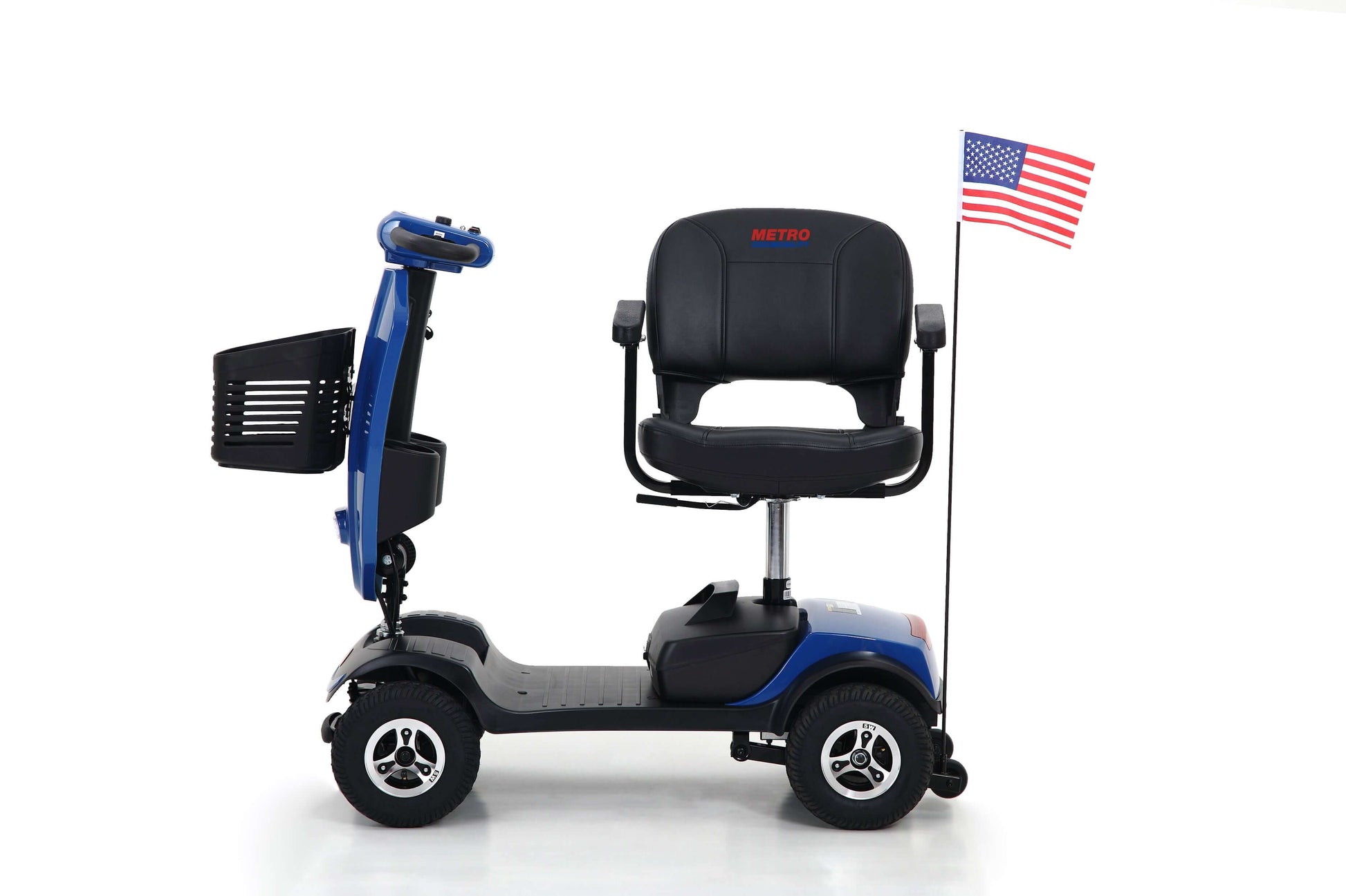 Metro Mobility Patriot Mobility Scooter - left side seat turned view