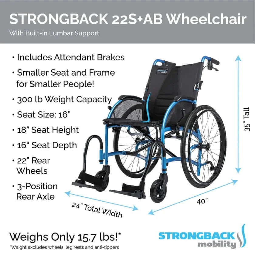 Strongback Mobility Comfort Small 22S+AB (Attendant Brakes) Wheelchair