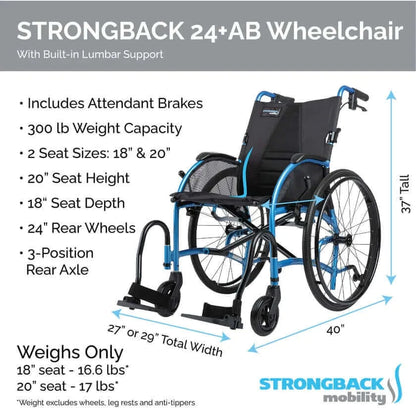 Strongback Mobility Comfort 24+AB (Attendant Brakes) Wheelchair